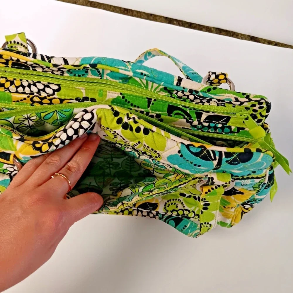 Vera Bradley Frame Bag Satchel Lime's Up Retired Floral Quilted Green Blue